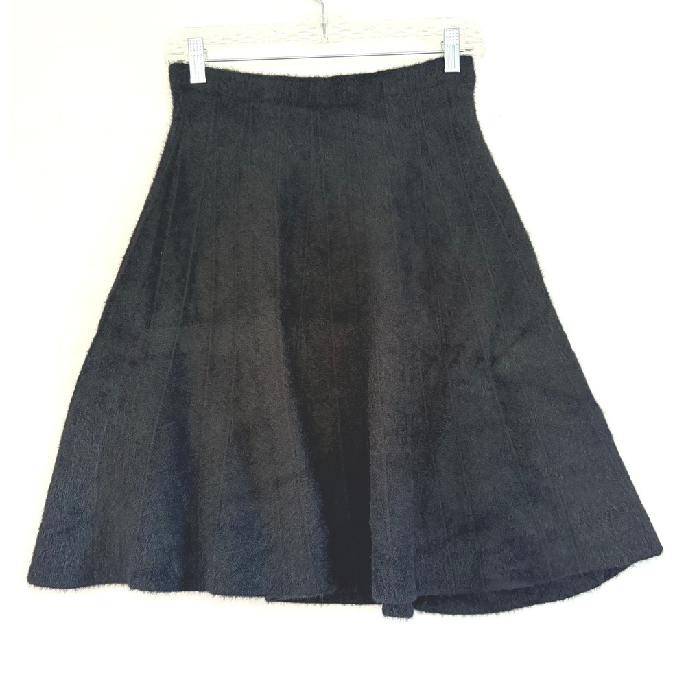 Vila Milano Black Fuzzy Knit A-Line‎ Skirt Elastic Waist Size Small NWT